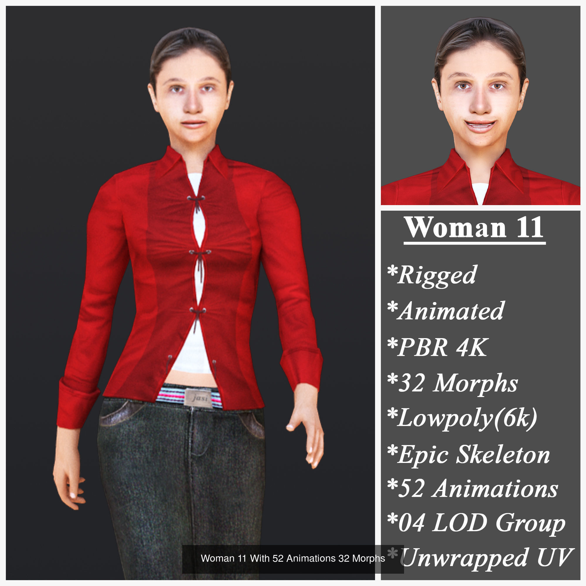 Woman 11 To 15 With 52 Animations 32 morphs 3D Model Collection_2