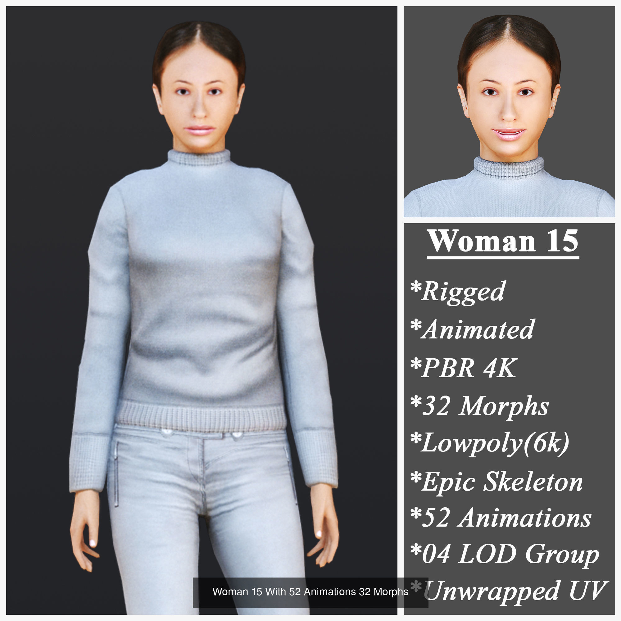 Woman 11 To 15 With 52 Animations 32 morphs 3D Model Collection_6