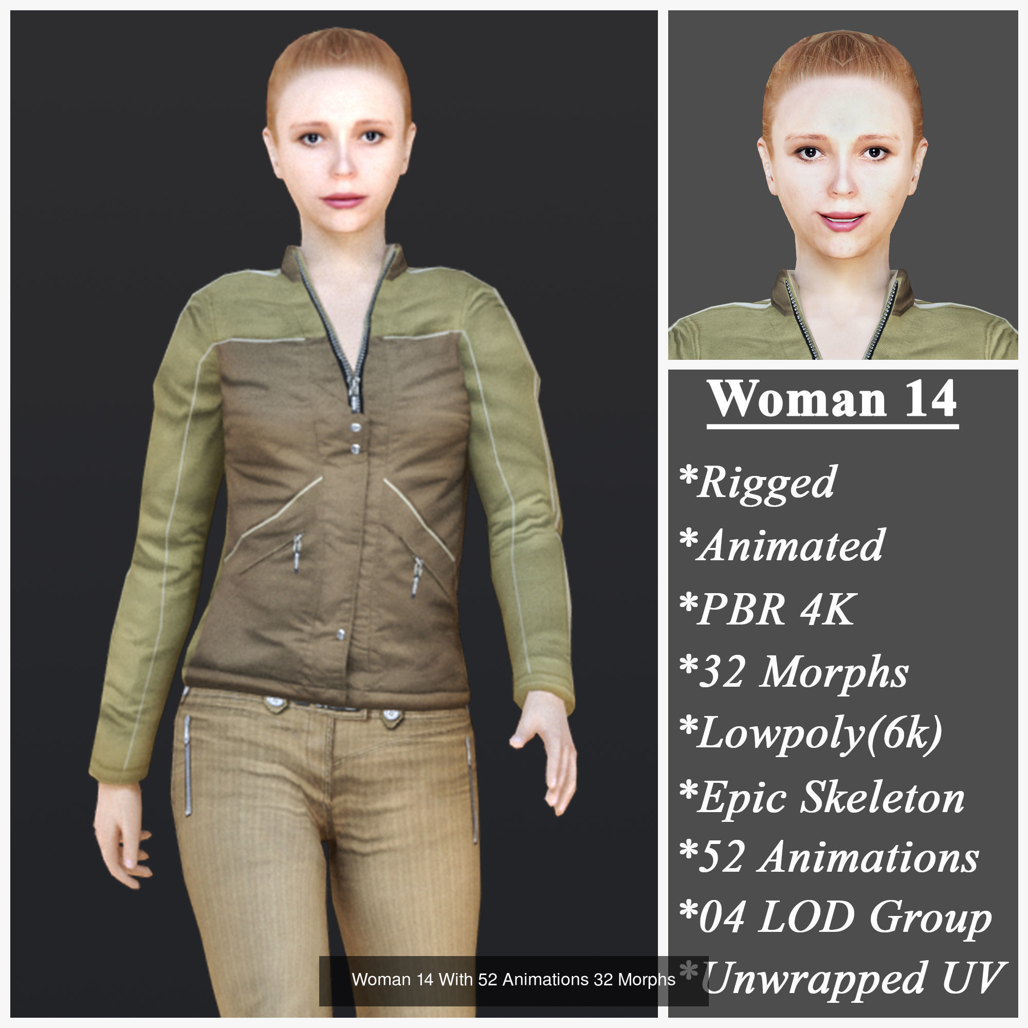 Woman 11 To 15 With 52 Animations 32 morphs 3D Model Collection_5