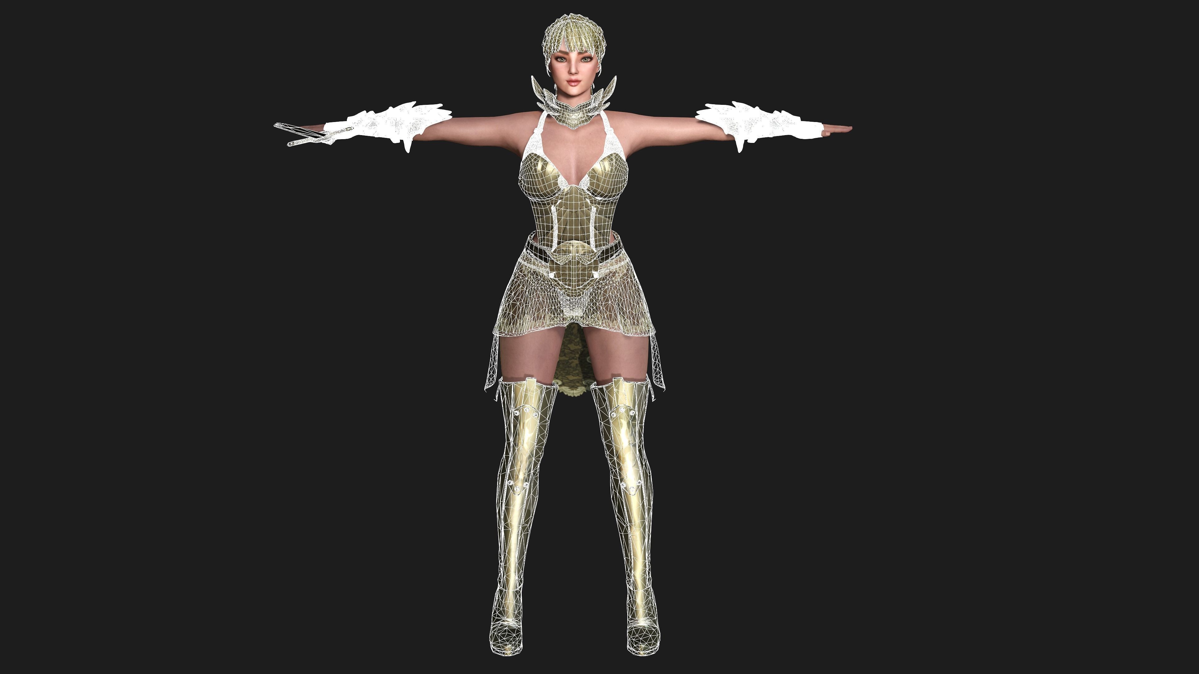 AAA 3D FANTASY FEMALE WARRIOR-REALISTIC RIG GAME CHARACTER Low-poly 3D model_19