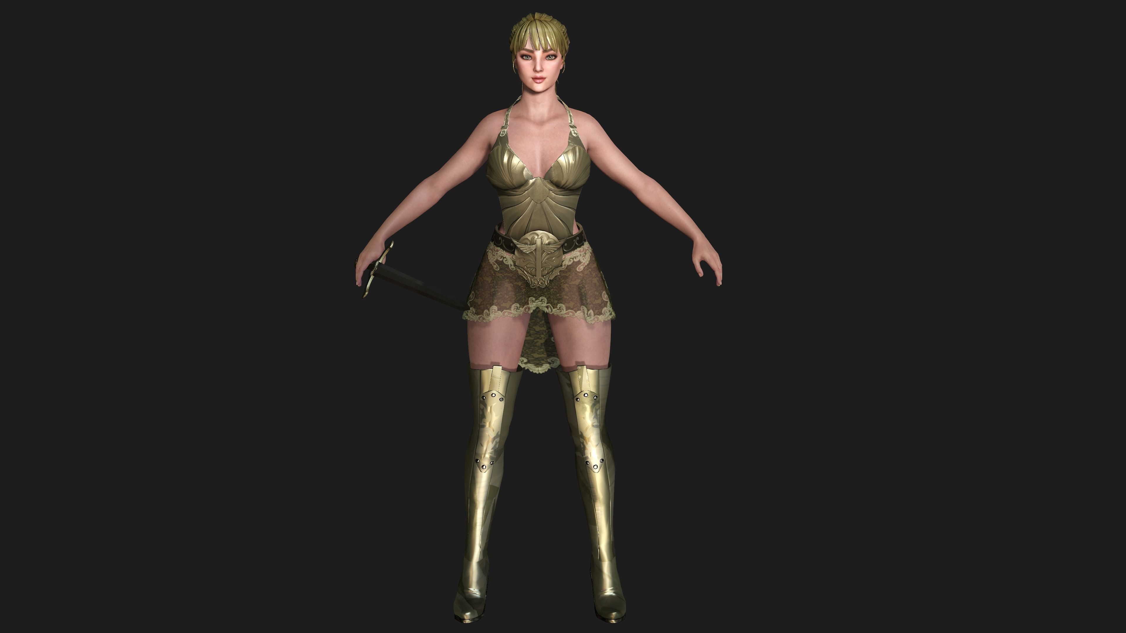 AAA 3D FANTASY FEMALE WARRIOR-REALISTIC RIG GAME CHARACTER Low-poly 3D model_13