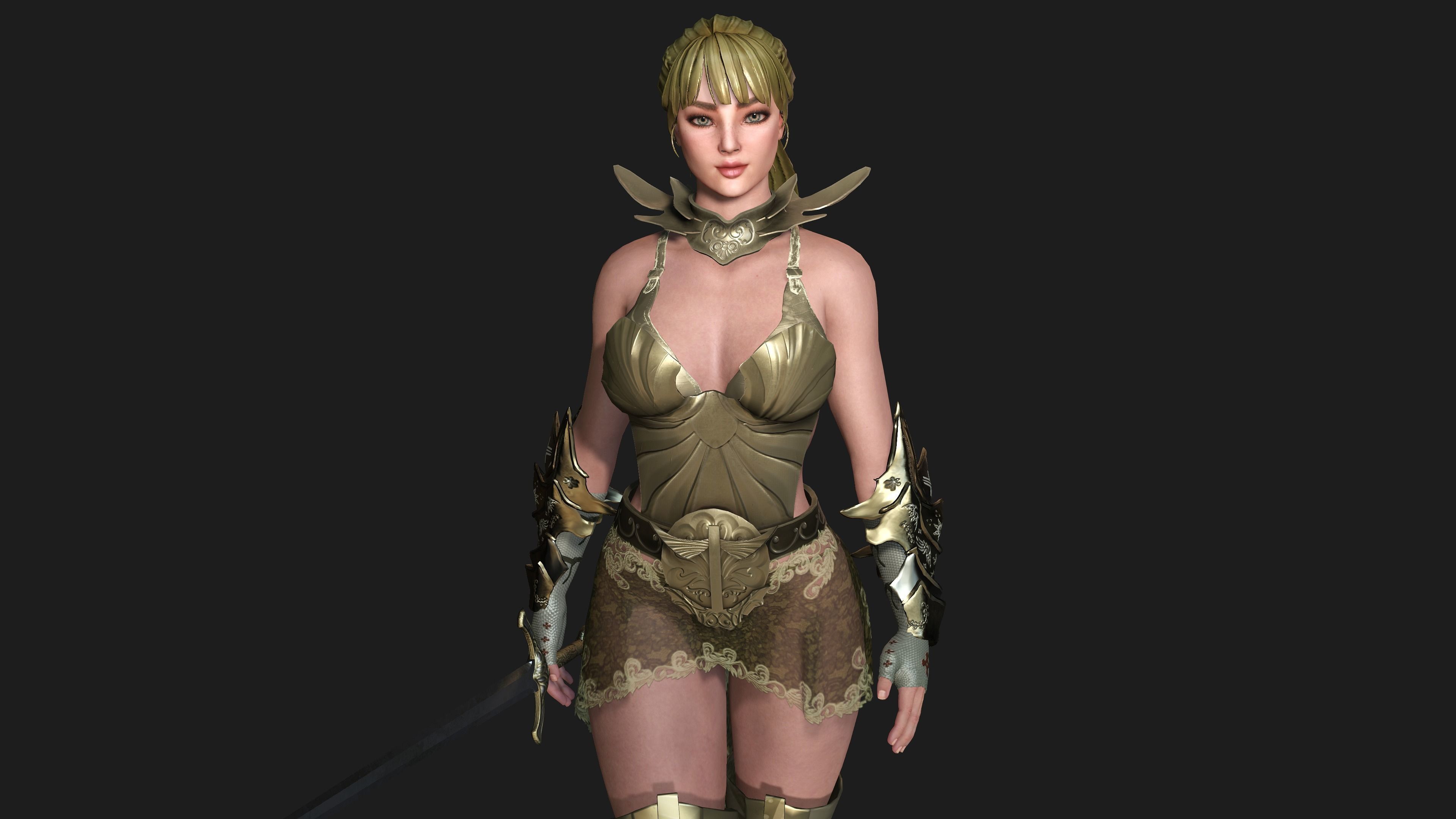 AAA 3D FANTASY FEMALE WARRIOR-REALISTIC RIG GAME CHARACTER Low-poly 3D model_2
