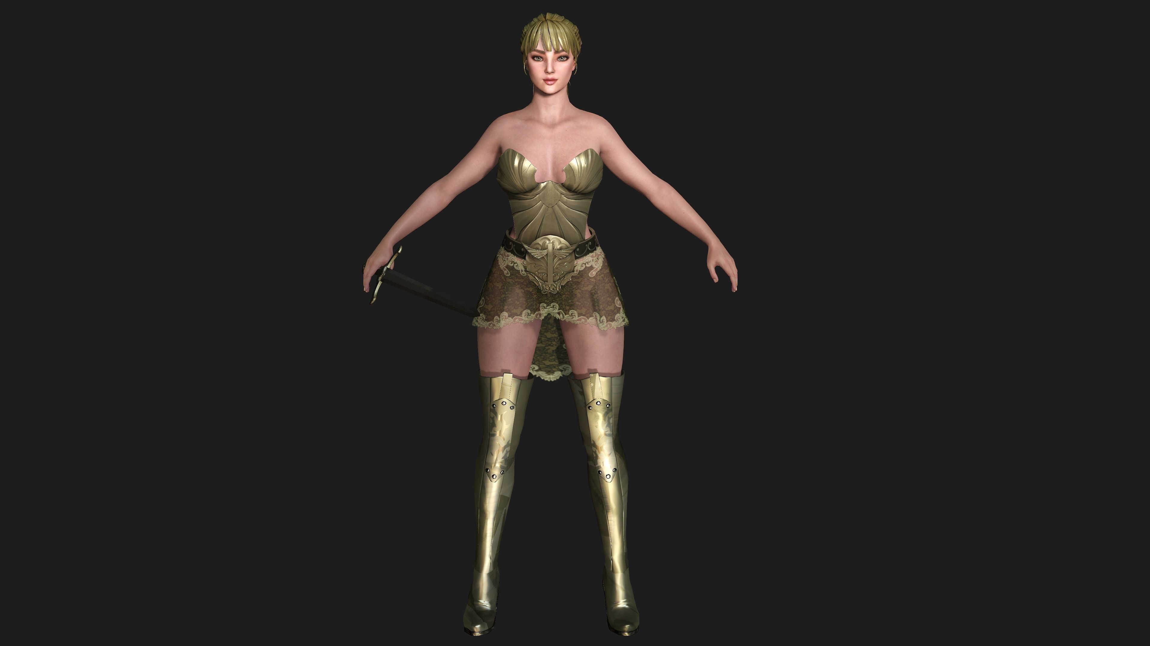 AAA 3D FANTASY FEMALE WARRIOR-REALISTIC RIG GAME CHARACTER Low-poly 3D model_14