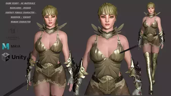 AAA 3D FANTASY FEMALE WARRIOR-REALISTIC RIG GAME CHARACTER Low-poly 3D model AAA 3D FANTASY FEMALE WARRIOR-REALISTIC RIG GAME CHARACTER Low-poly 3D model