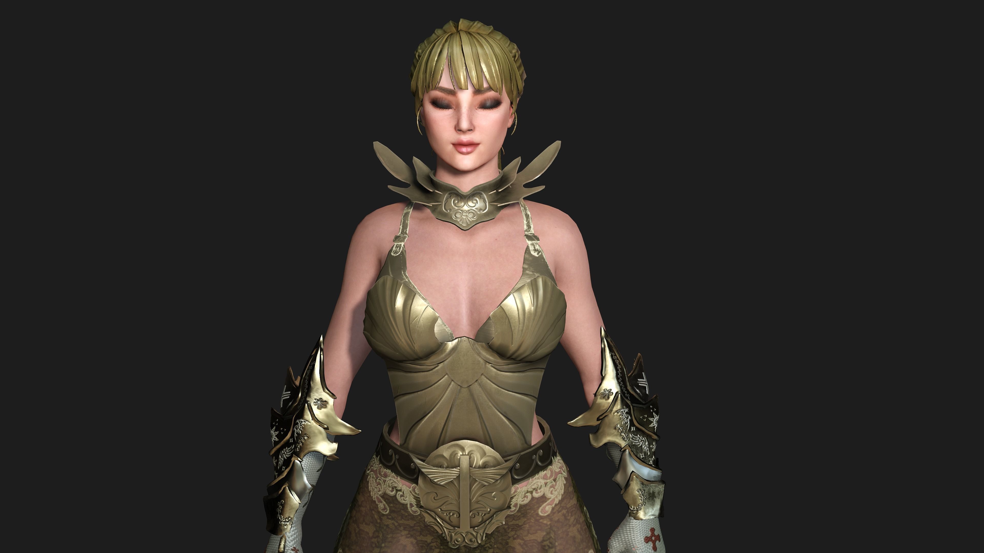 AAA 3D FANTASY FEMALE WARRIOR-REALISTIC RIG GAME CHARACTER Low-poly 3D model_4