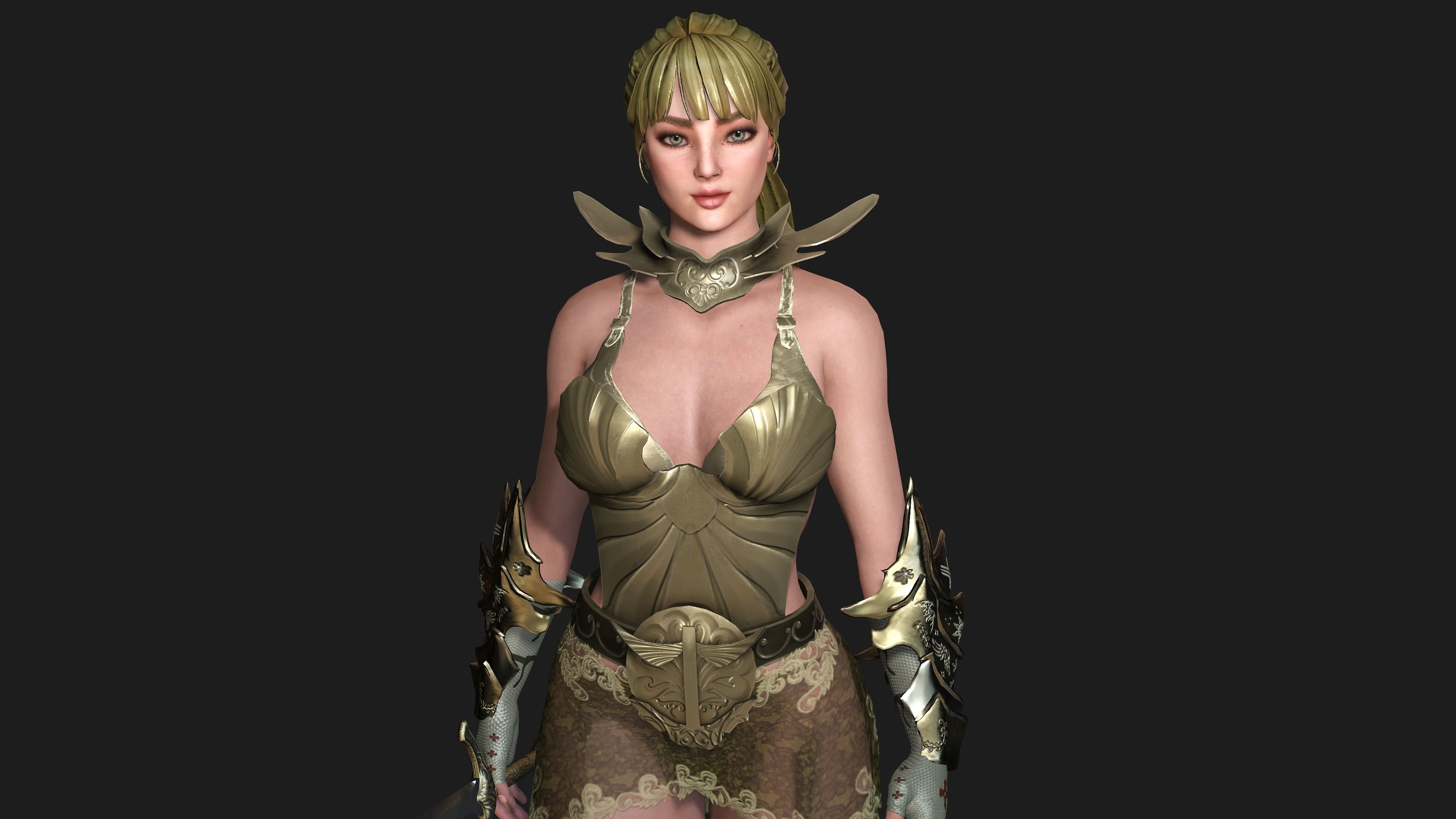 AAA 3D FANTASY FEMALE WARRIOR-REALISTIC RIG GAME CHARACTER Low-poly 3D model_3