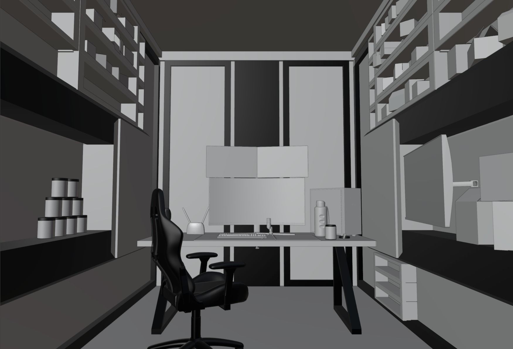 Realistic Minimal Modern Room Studio Setup 3D model_5