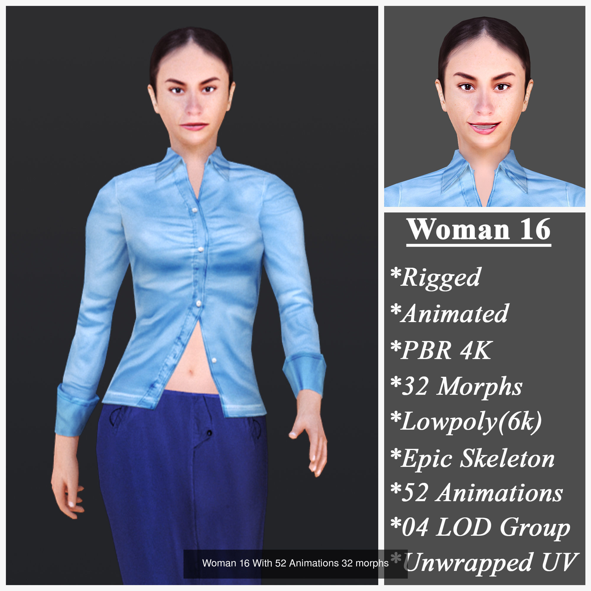 Woman 16 To 20 With 52 Animations 32 morphs 3D Model Collection_2