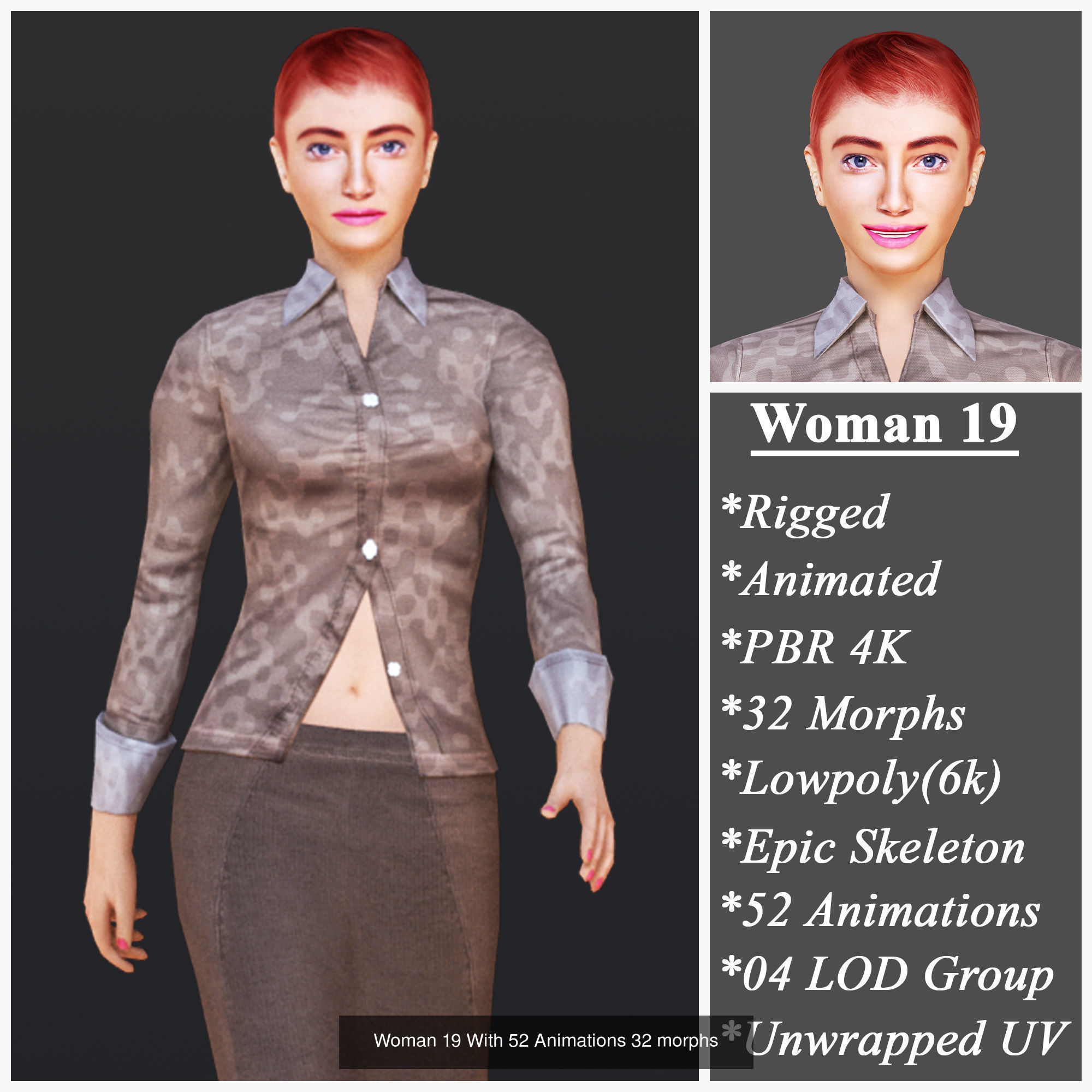 Woman 16 To 20 With 52 Animations 32 morphs 3D Model Collection_5