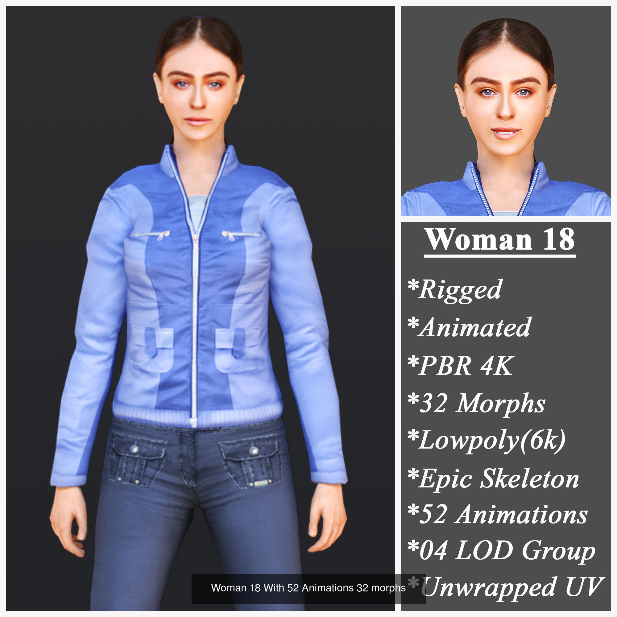 Woman 16 To 20 With 52 Animations 32 morphs 3D Model Collection_4