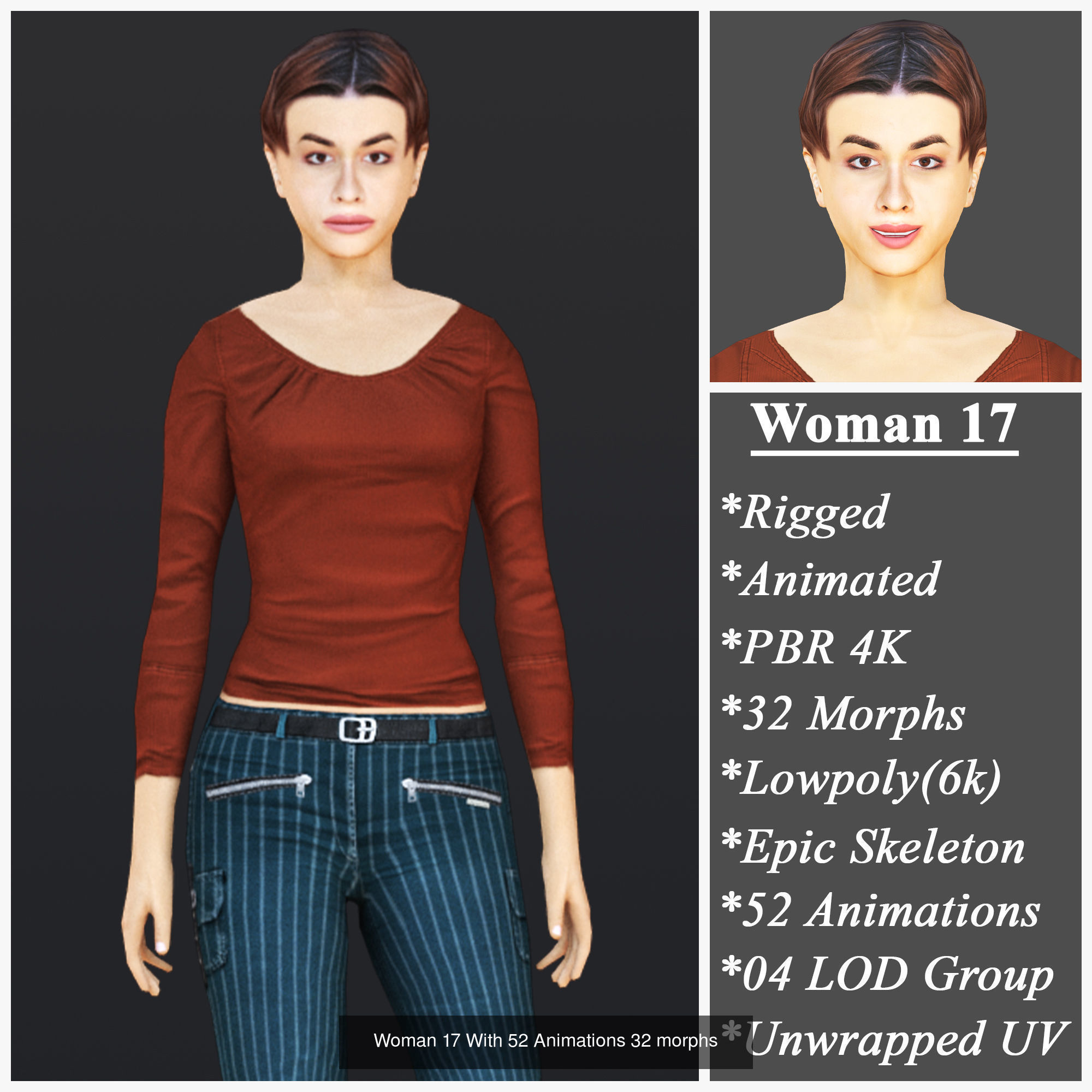 Woman 16 To 20 With 52 Animations 32 morphs 3D Model Collection_3