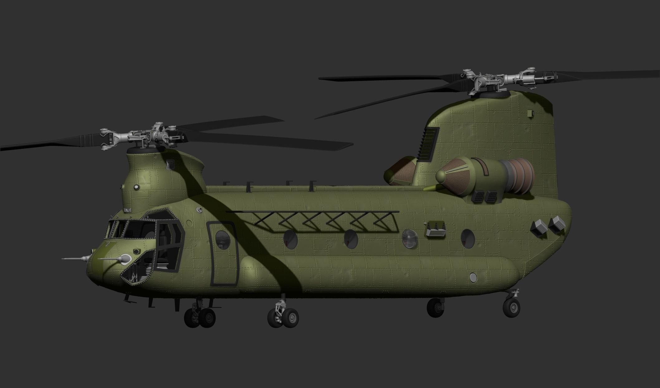 Boeing CH-47 chinook rotor system  Low-poly 3D model_1