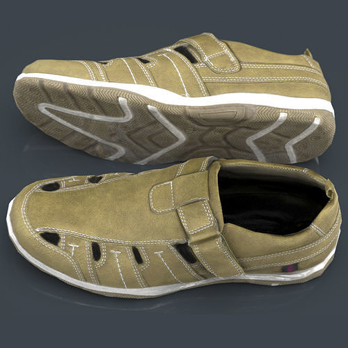 Summer leather slippers Low-poly 3D model