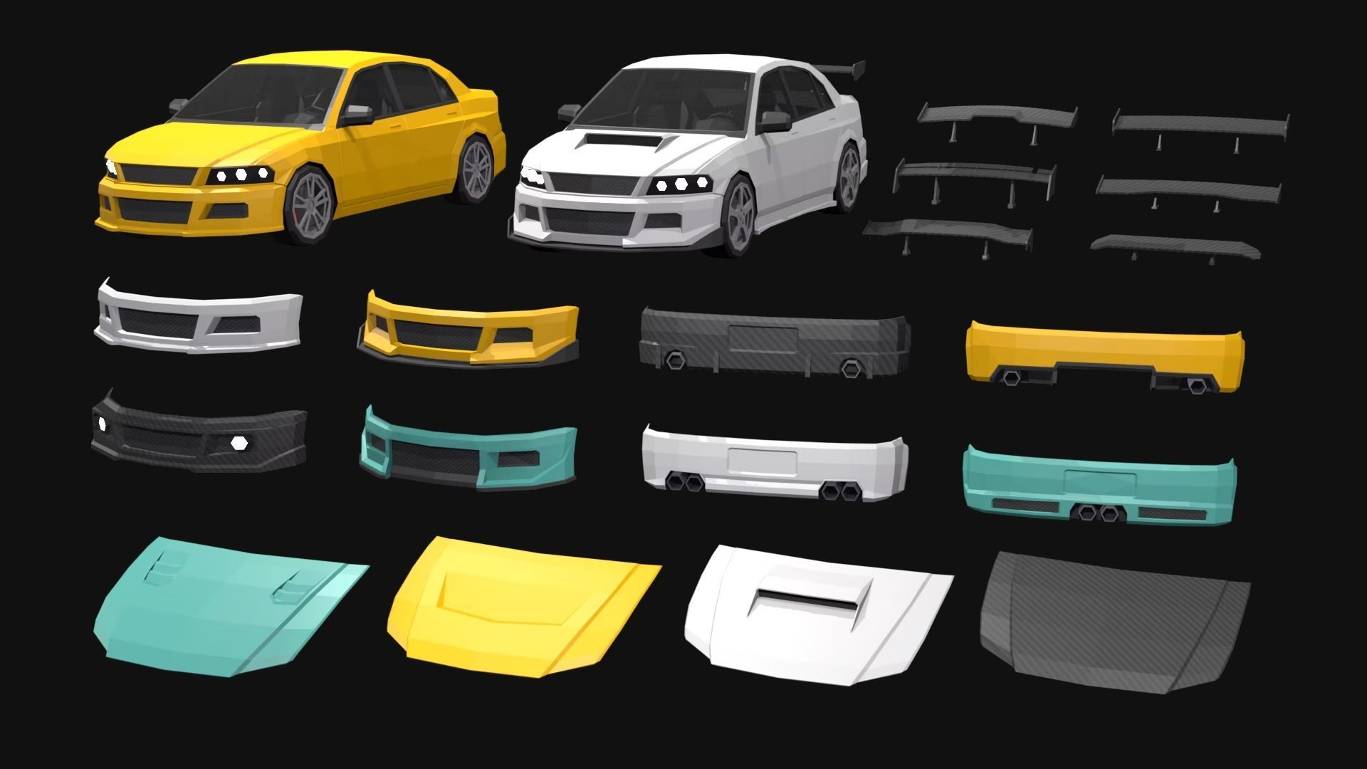 Low Poly  Customizable Cars Low-poly 3D model_14