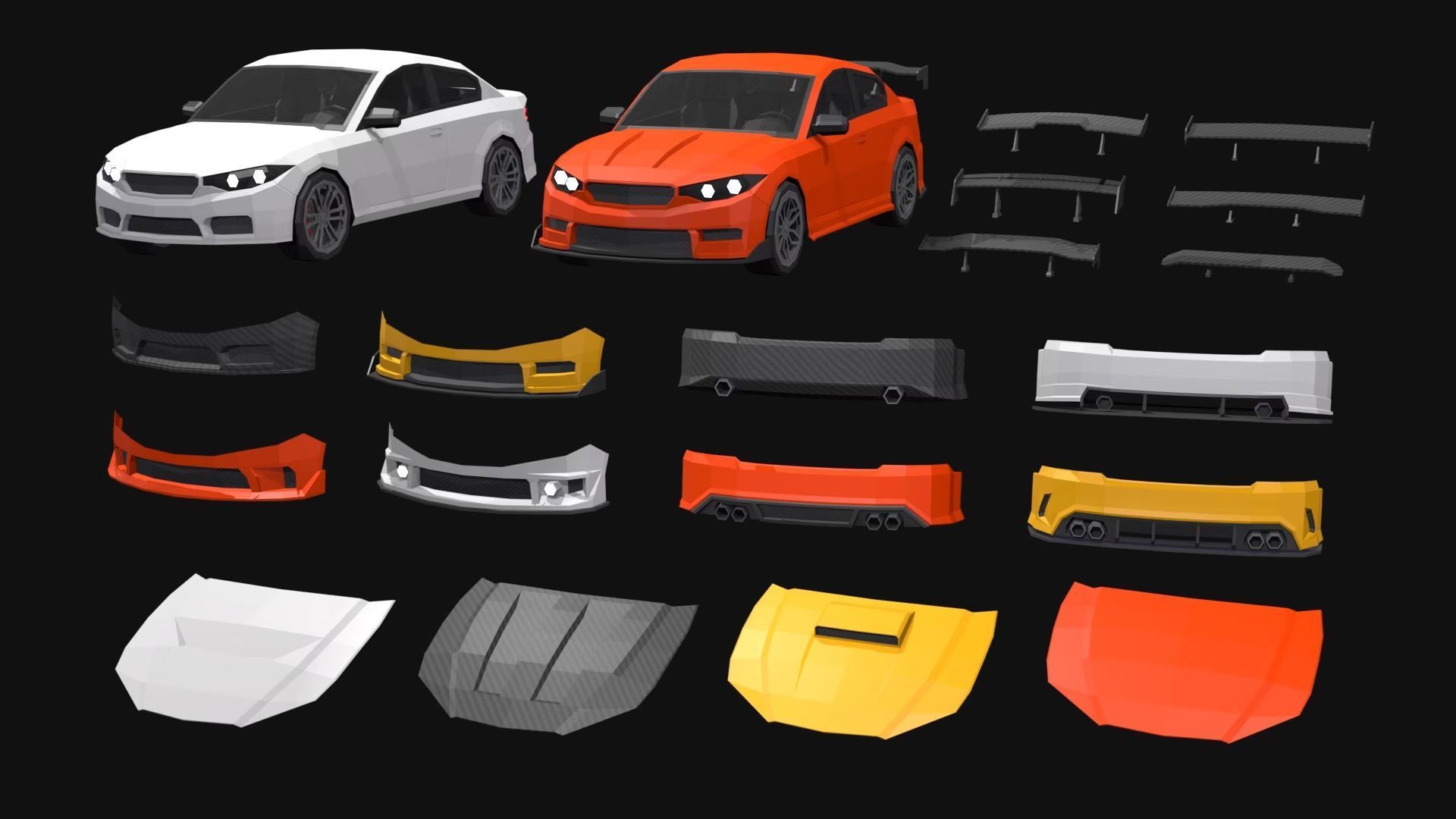 Low Poly  Customizable Cars Low-poly 3D model_12