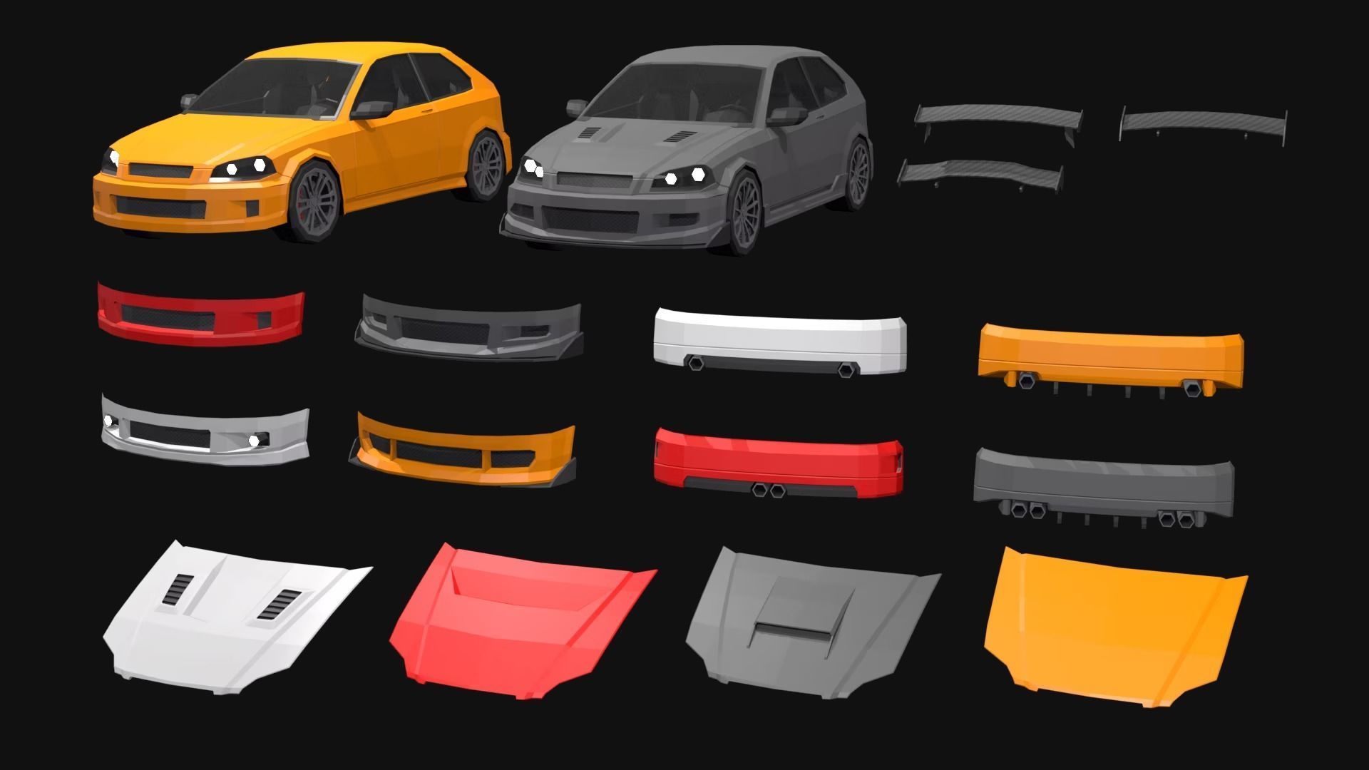 Low Poly  Customizable Cars Low-poly 3D model_15