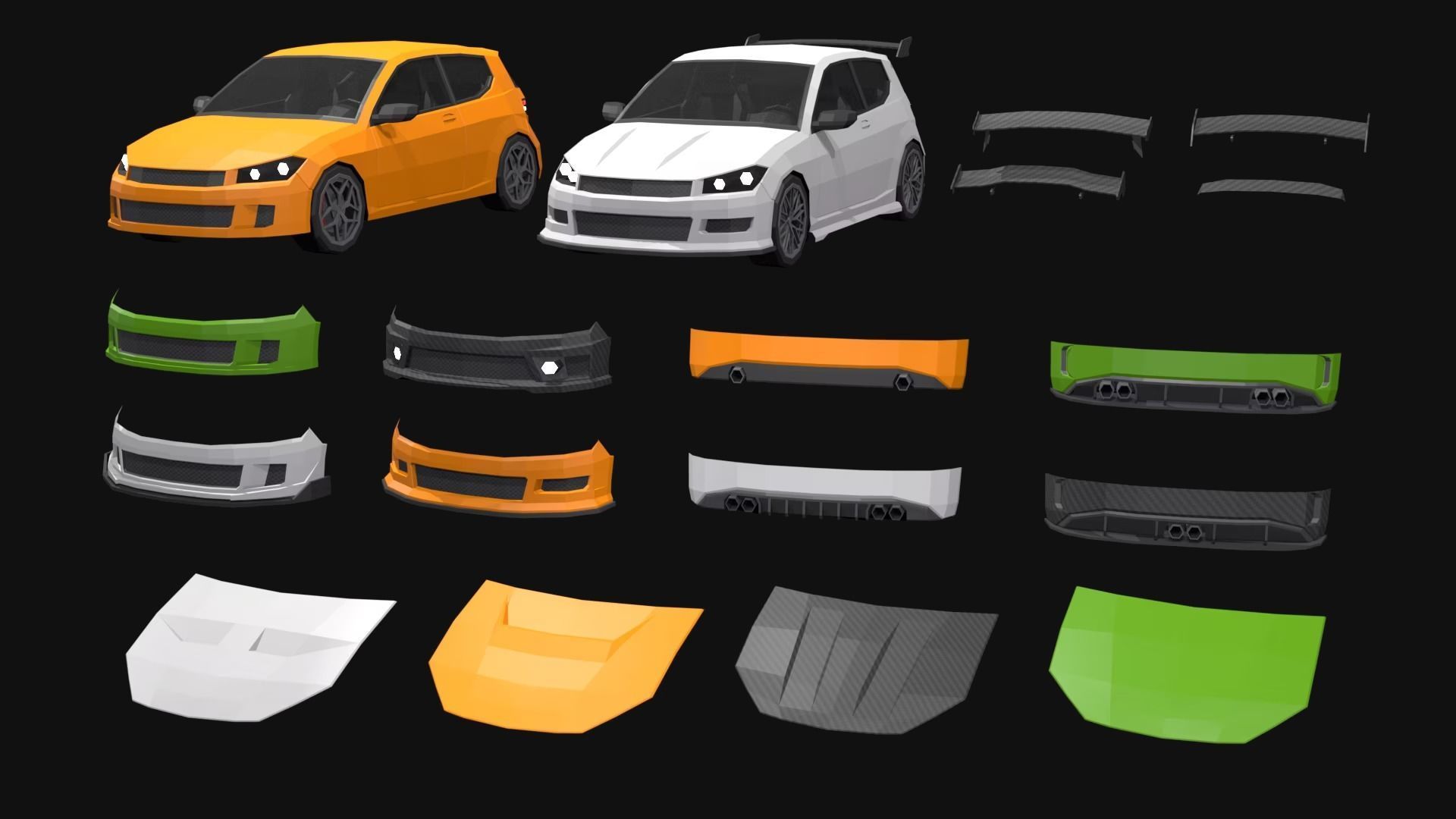 Low Poly  Customizable Cars Low-poly 3D model_11