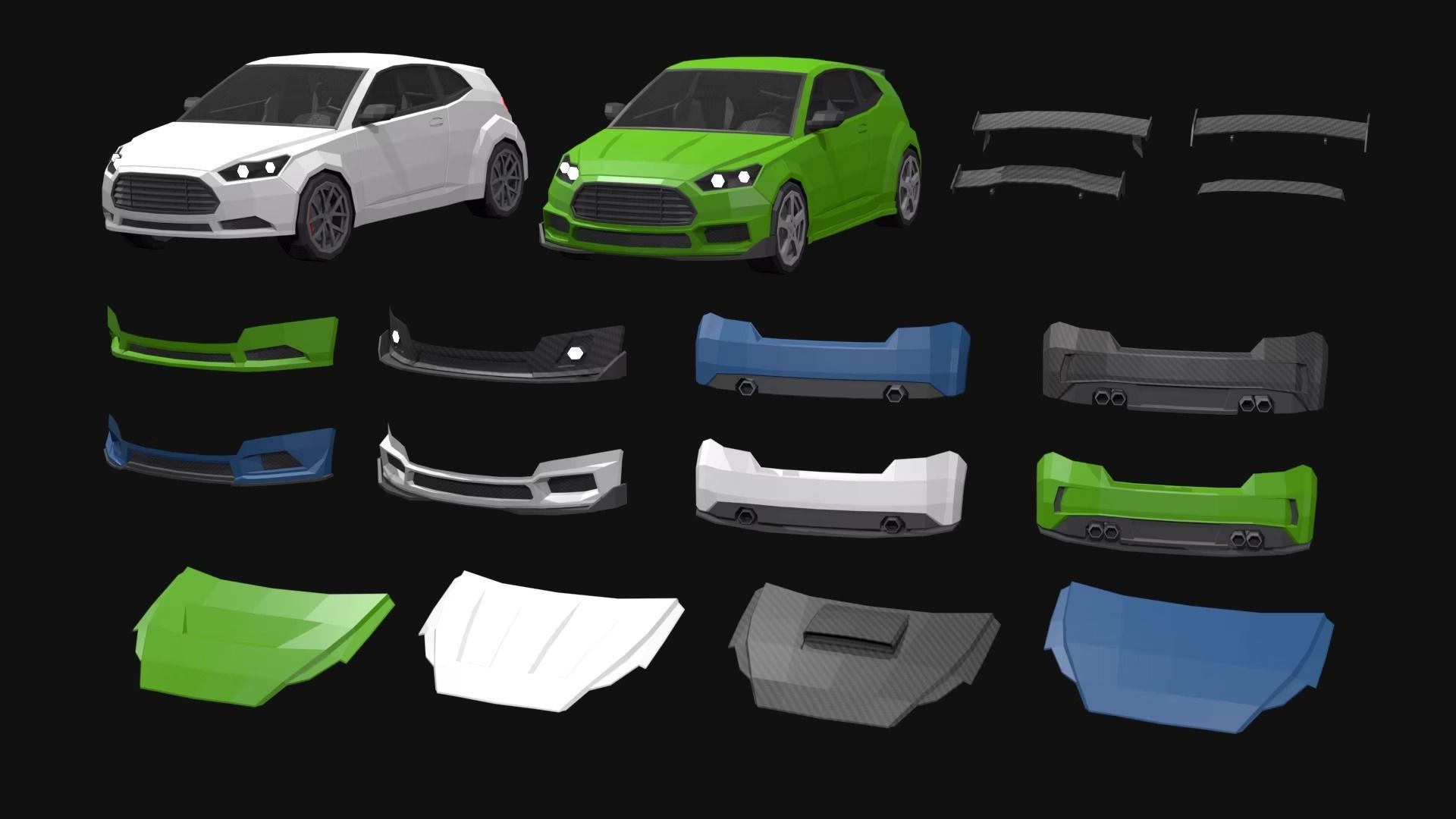 Low Poly  Customizable Cars Low-poly 3D model_13
