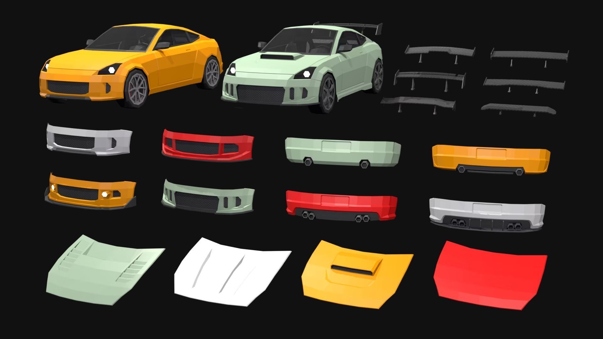 Low Poly  Customizable Cars Low-poly 3D model_9