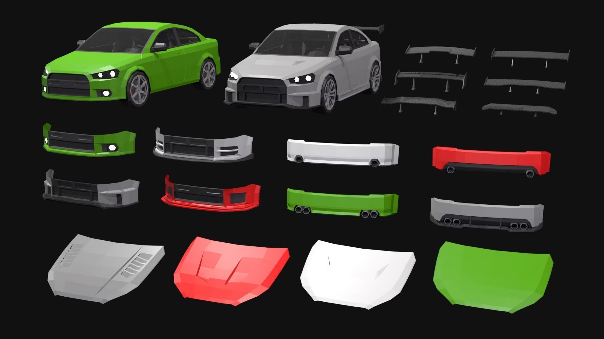 Low Poly  Customizable Cars Low-poly 3D model_16