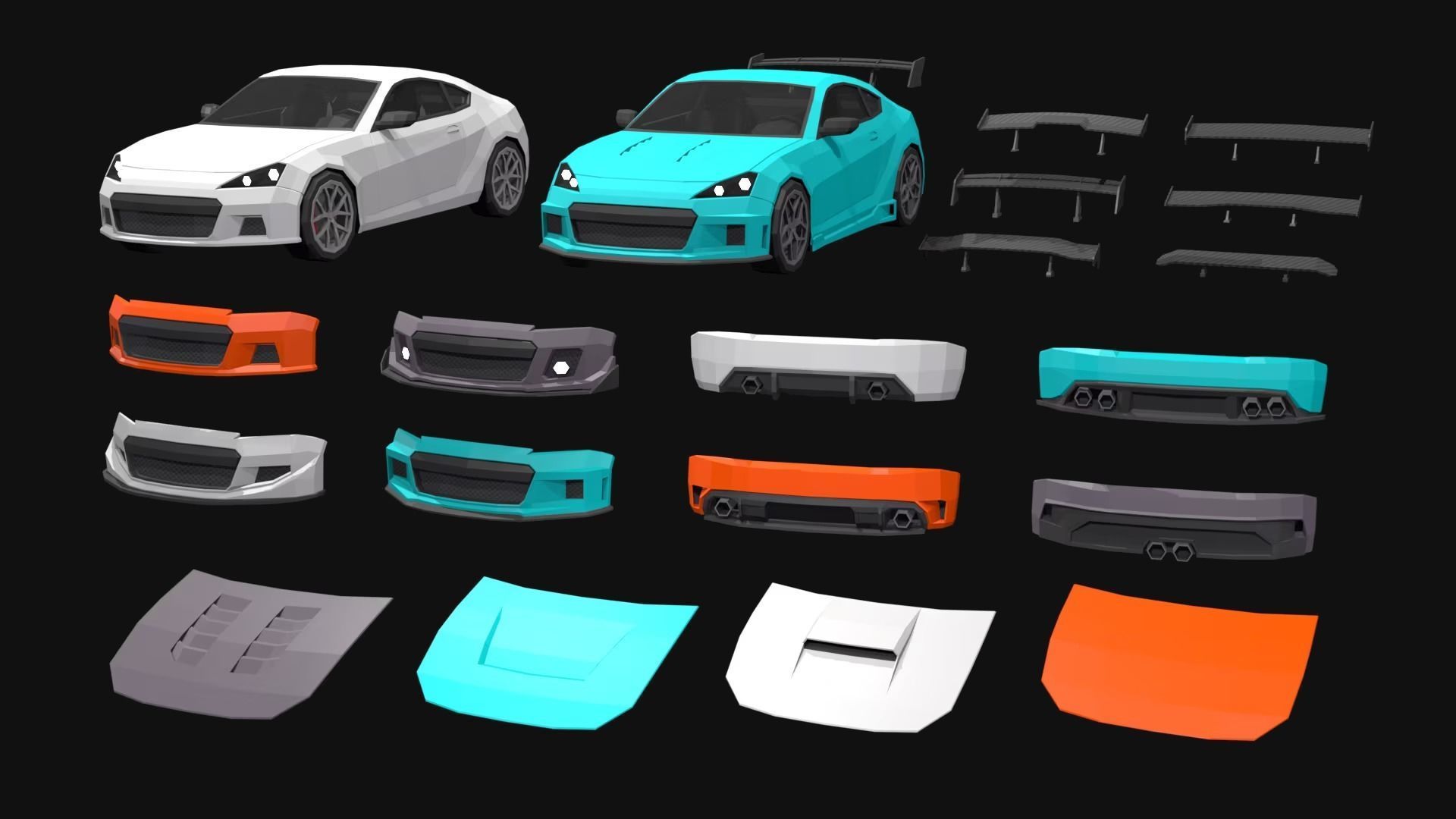 Low Poly  Customizable Cars Low-poly 3D model_10