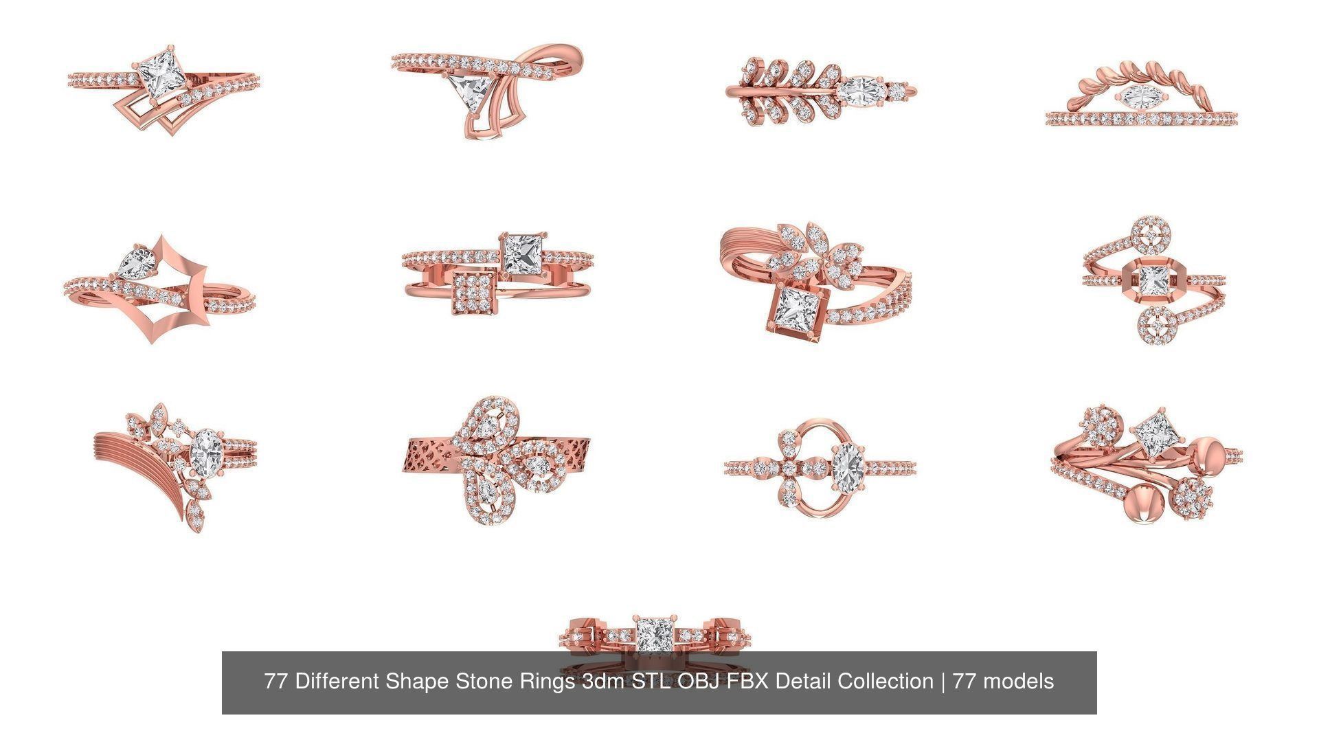 77 Different Shape Stone Rings 3dm STL OBJ FBX Detail Collection _2