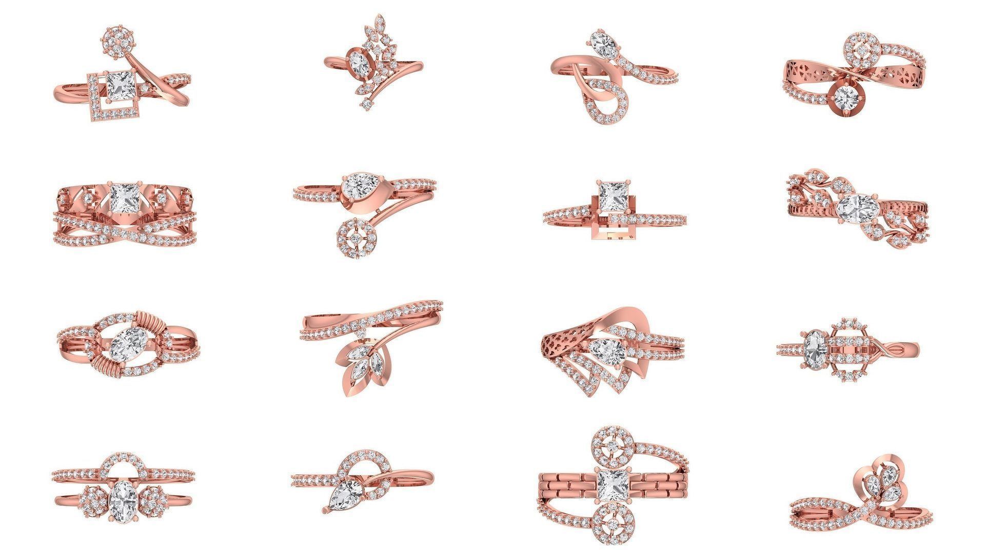 77 Different Shape Stone Rings 3dm STL OBJ FBX Detail Collection _3