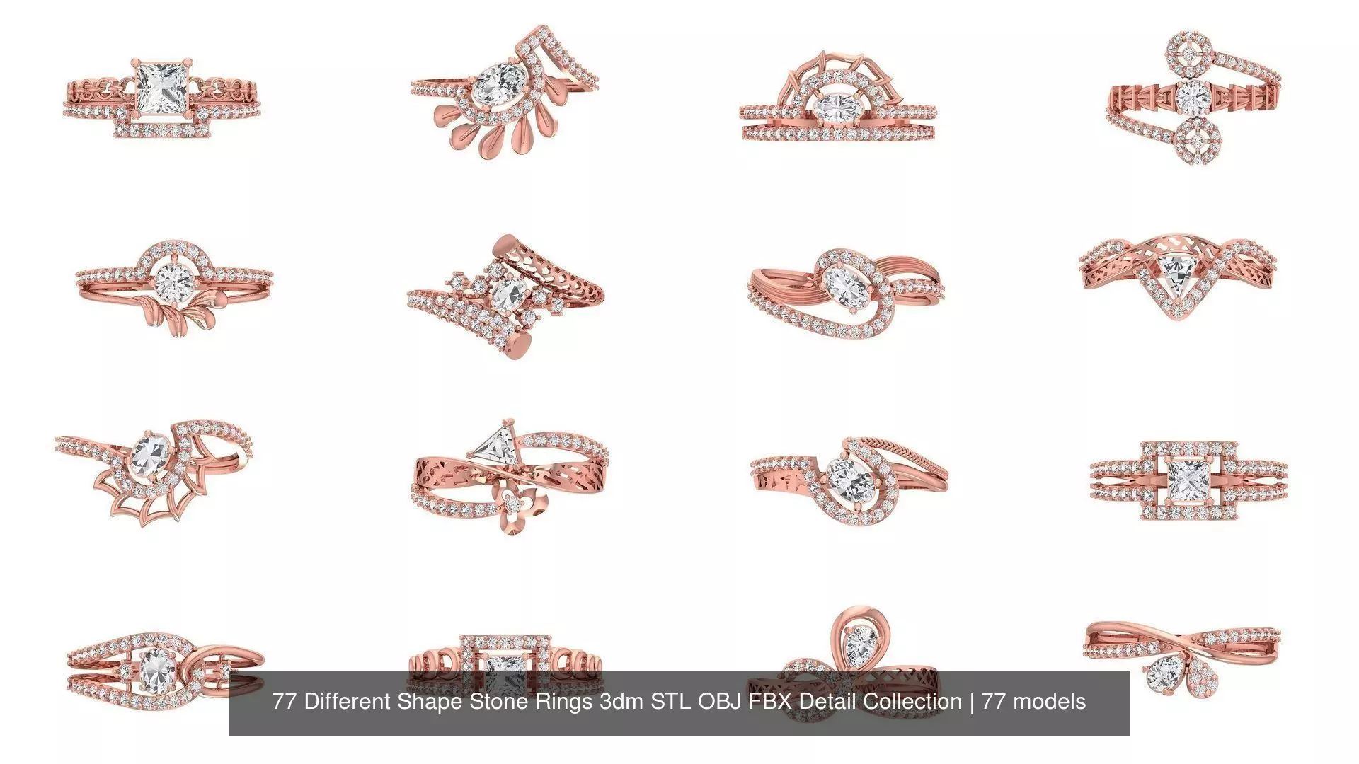 77 Different Shape Stone Rings 3dm STL OBJ FBX Detail Collection _0