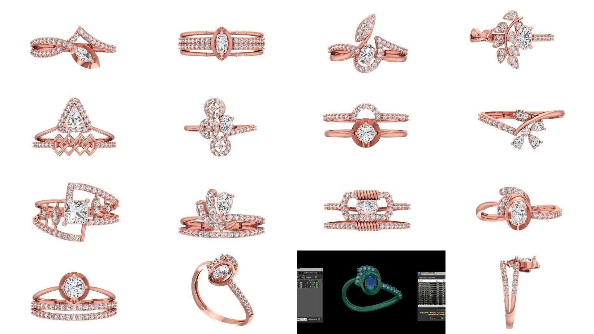 77 Different Shape Stone Rings 3dm STL OBJ FBX Detail Collection _7