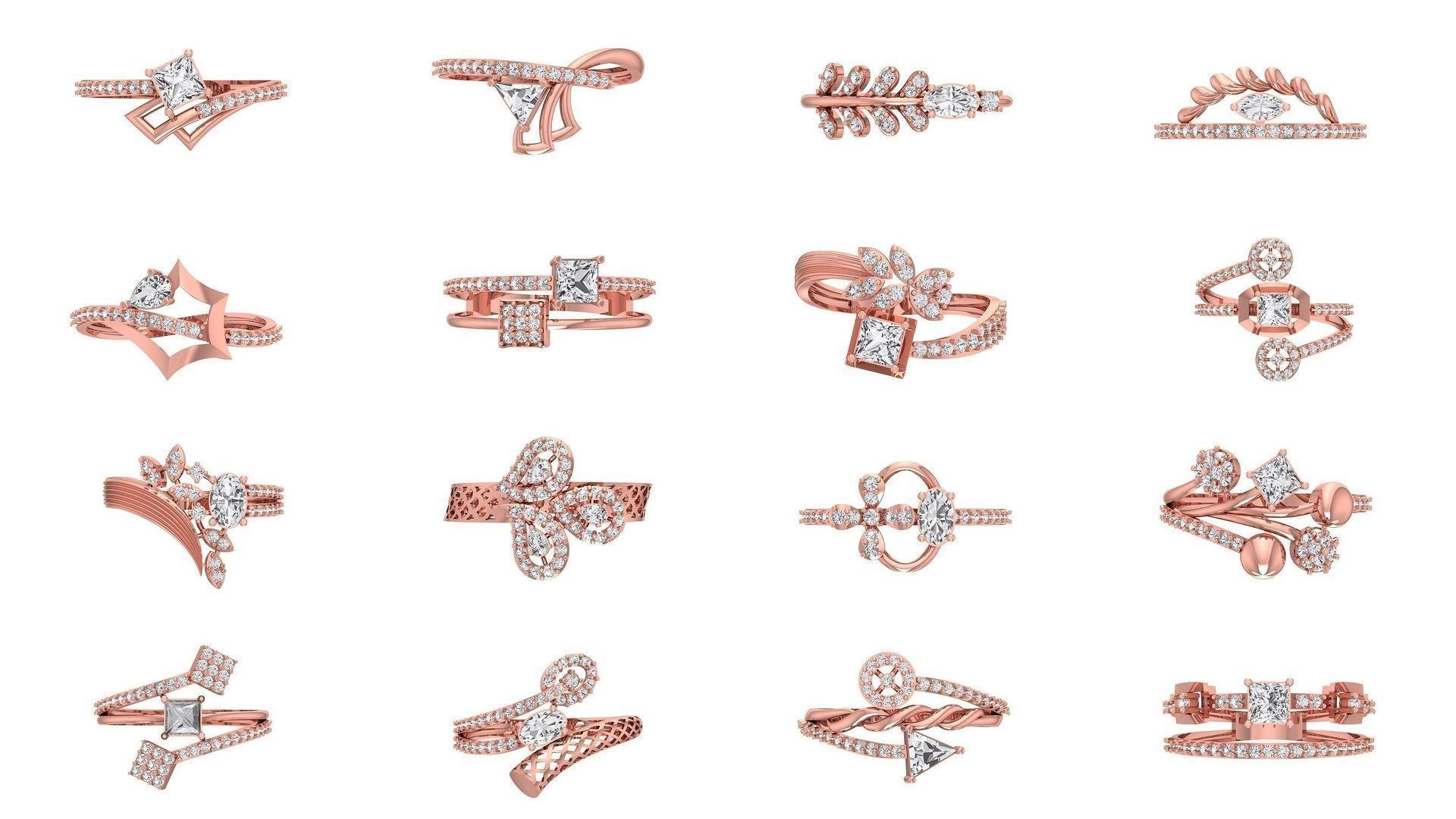 77 Different Shape Stone Rings 3dm STL OBJ FBX Detail Collection _1