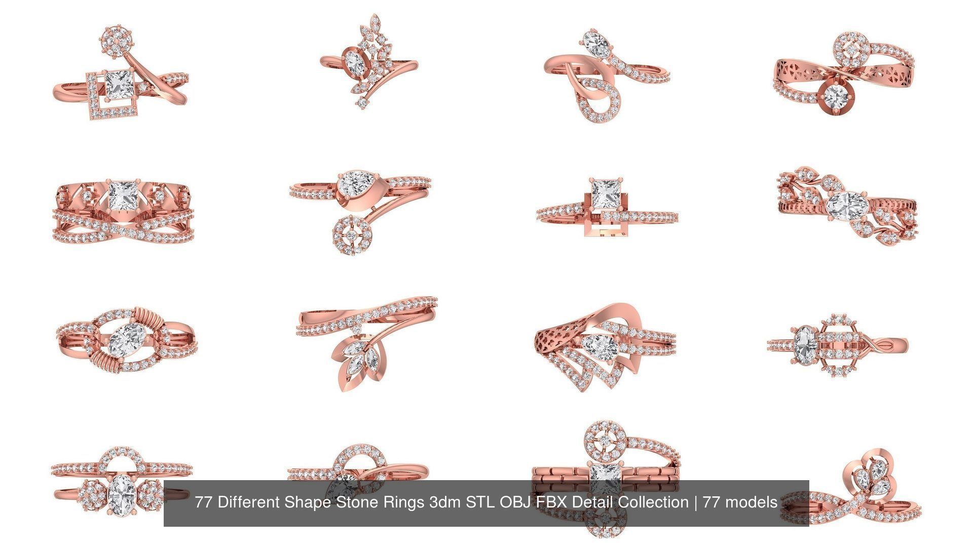 77 Different Shape Stone Rings 3dm STL OBJ FBX Detail Collection _4