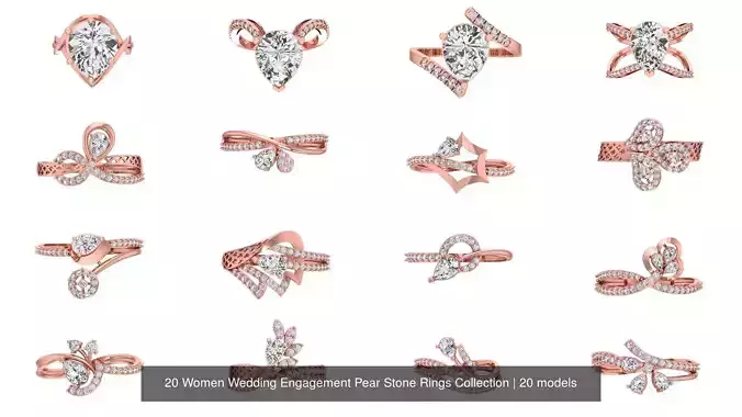 20 Women Wedding Engagement Pear Stone Rings Collection 