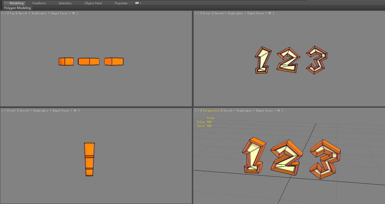 Stylized number 123 Low-poly 3D model_4