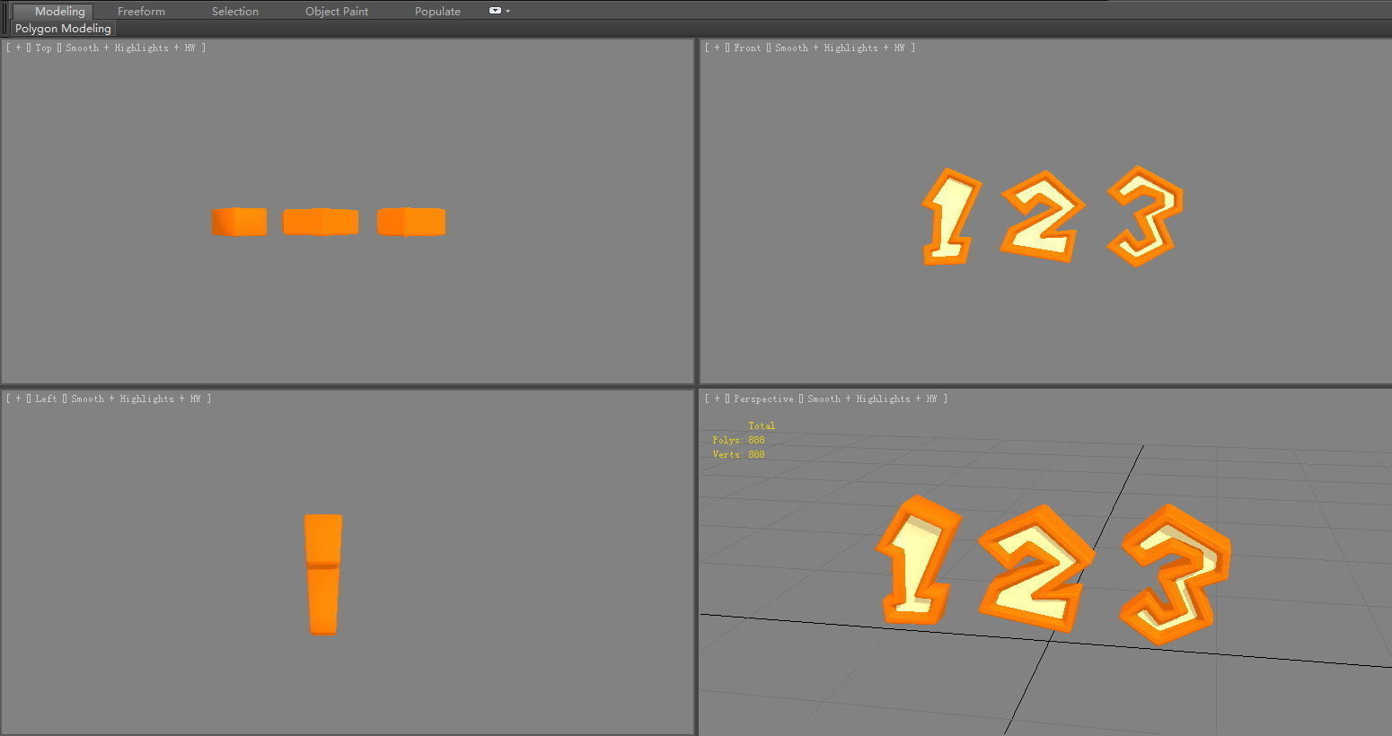 Stylized number 123 Low-poly 3D model_3
