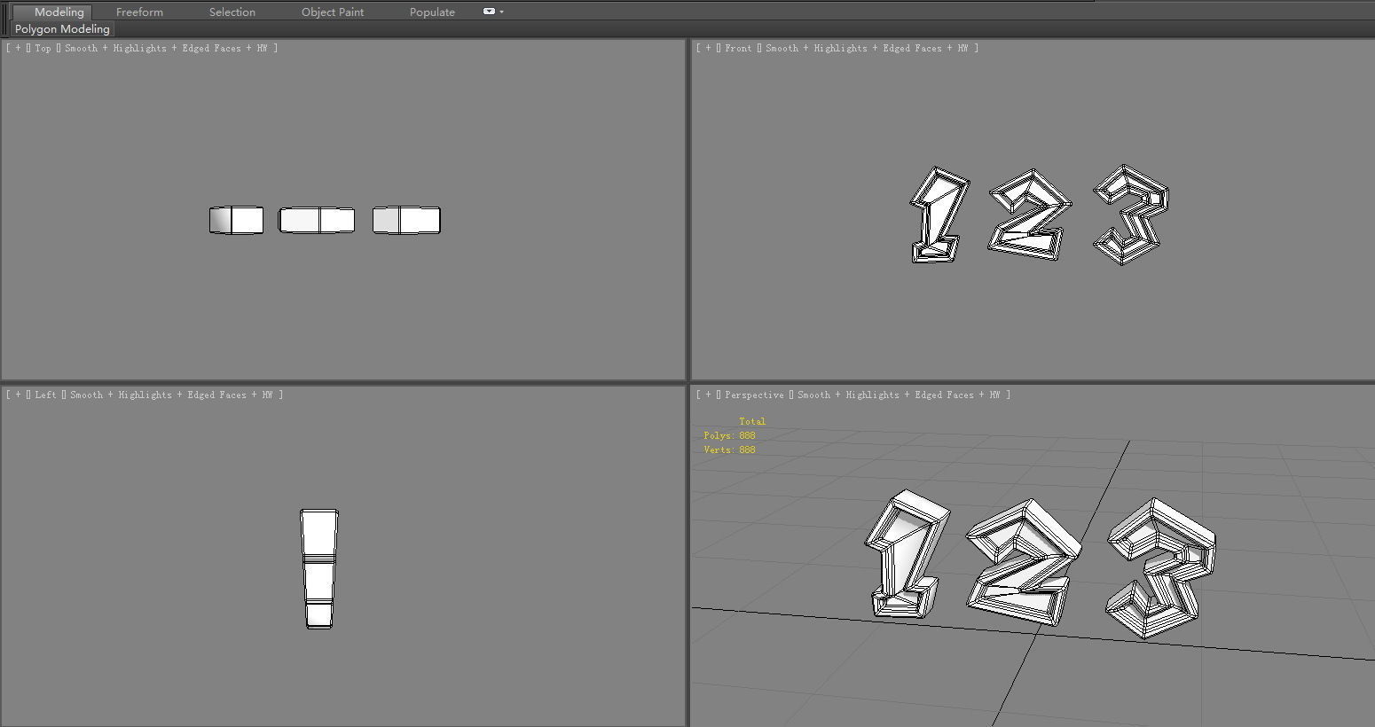 Stylized number 123 Low-poly 3D model_5