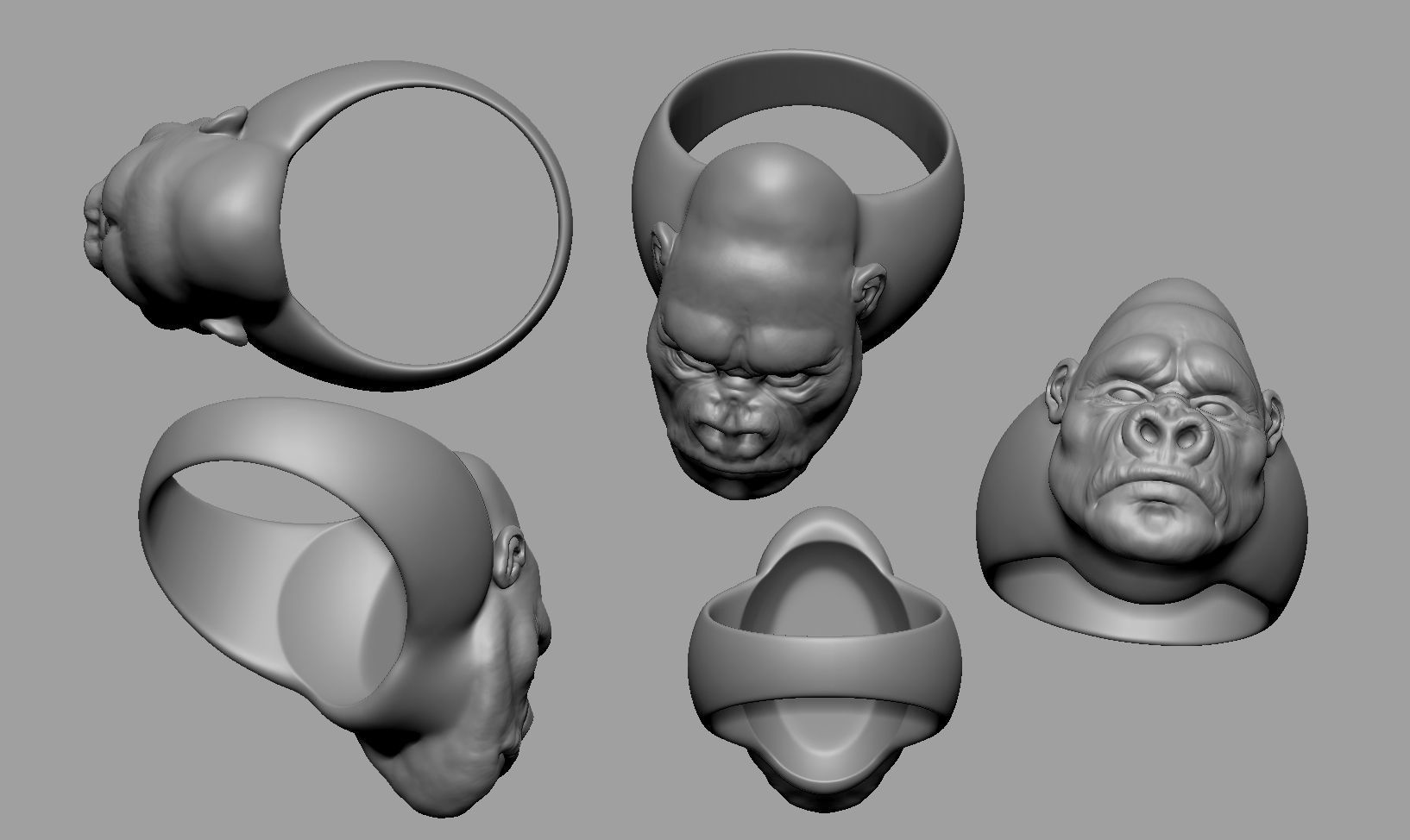 Gorilla Head Ring 3D print model_9