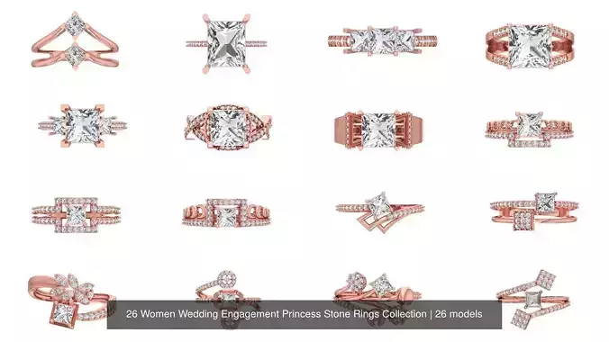 26 Women Wedding Engagement Princess Stone Rings Collection 