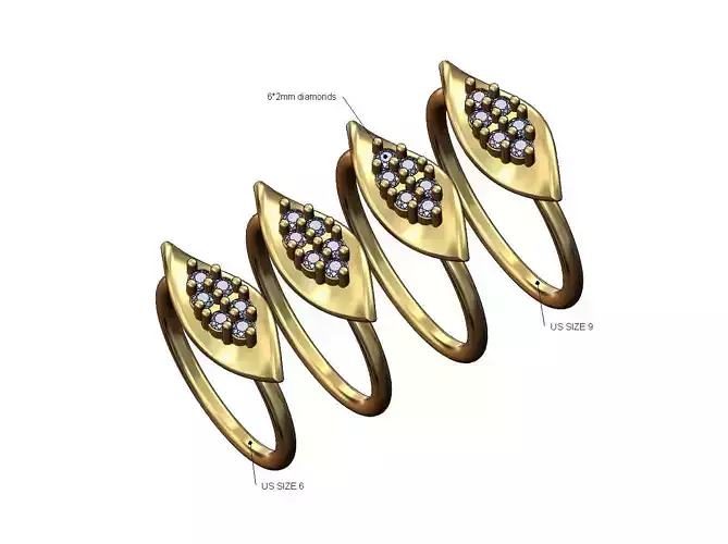 Diamond cluster twisted leaf band US sizes 6to9