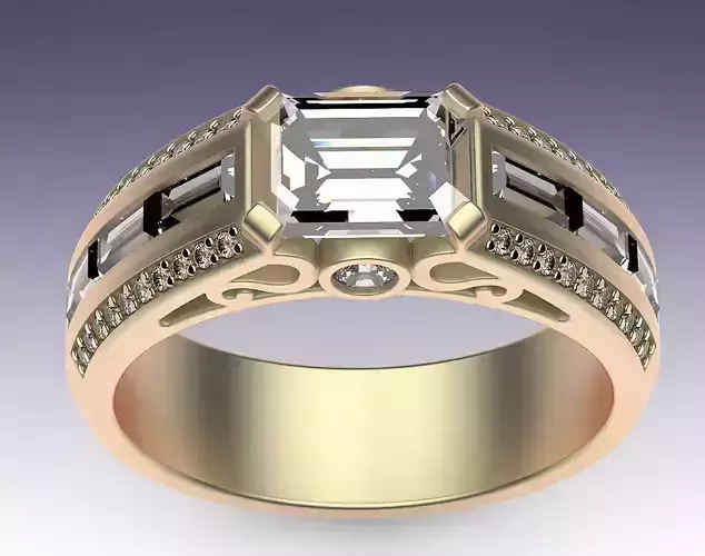 Ring Emerald and Baguettes