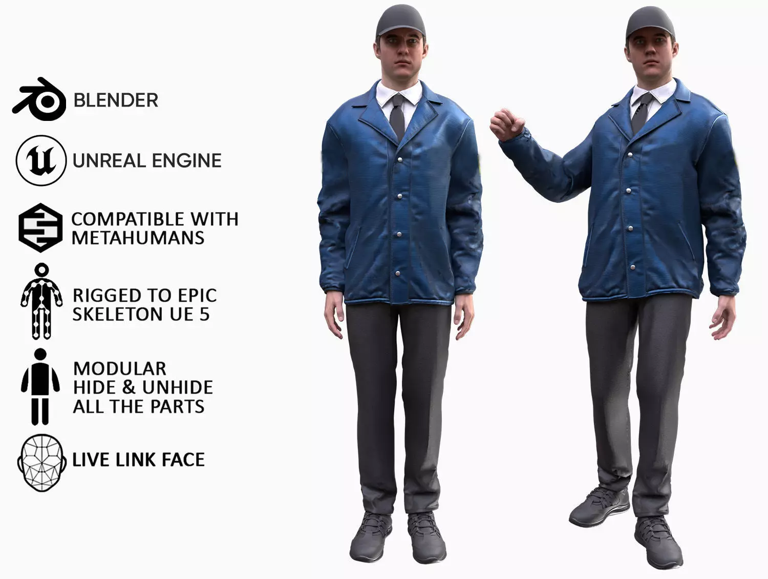 Man - Agent Outfit - Modular - Rigged Low-poly 3D model_0