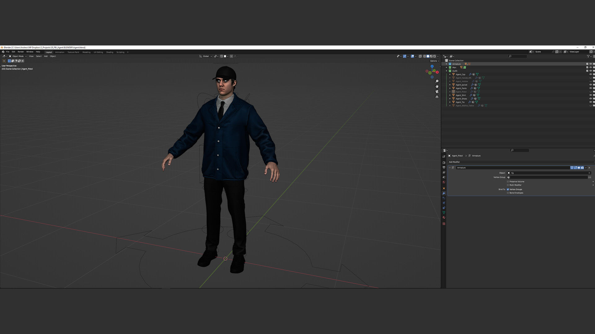 Man - Agent Outfit - Modular - Rigged Low-poly 3D model_5