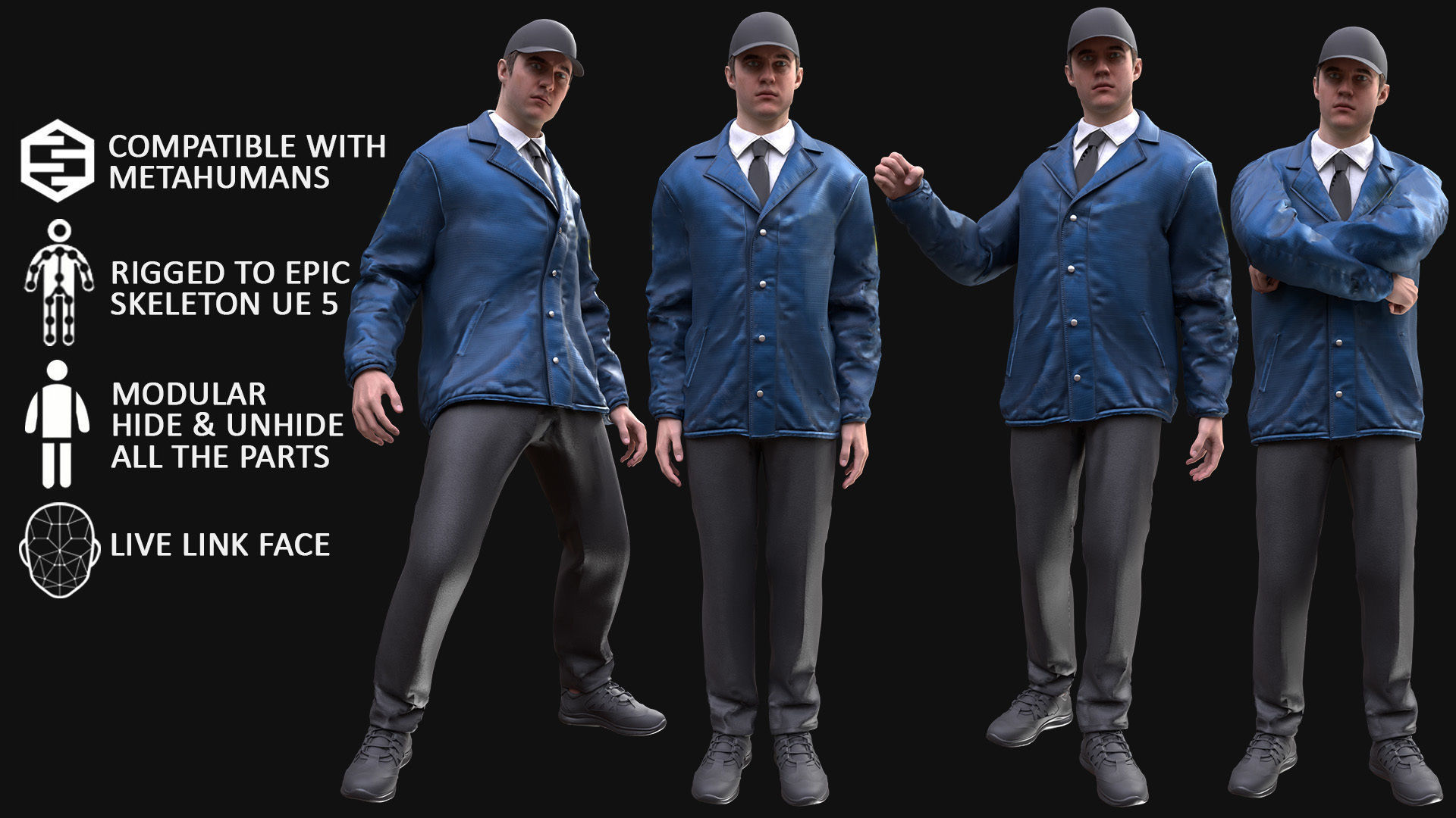 Man - Agent Outfit - Modular - Rigged Low-poly 3D model_3