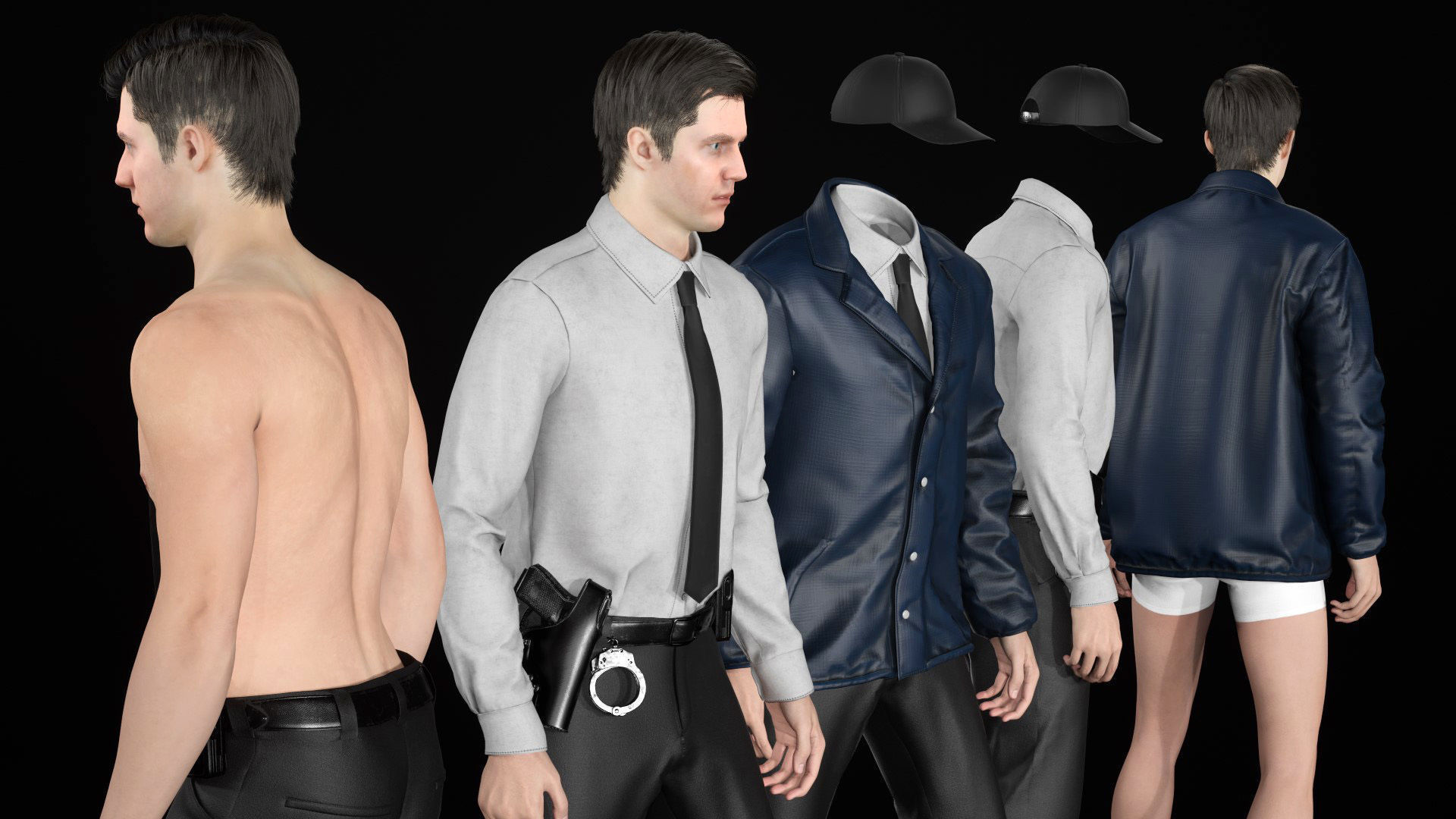 Man - Agent Outfit - Modular - Rigged Low-poly 3D model_19