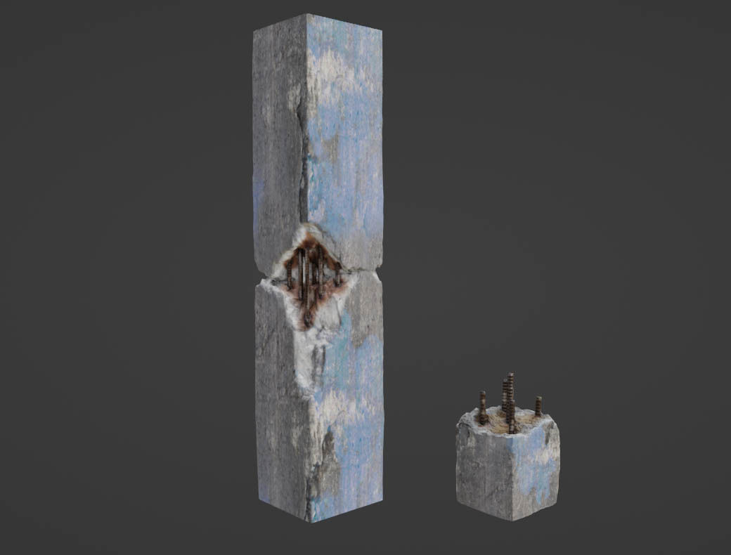 Broken Concrete with Rebar - 2 asset pack Low-poly 3D model_3