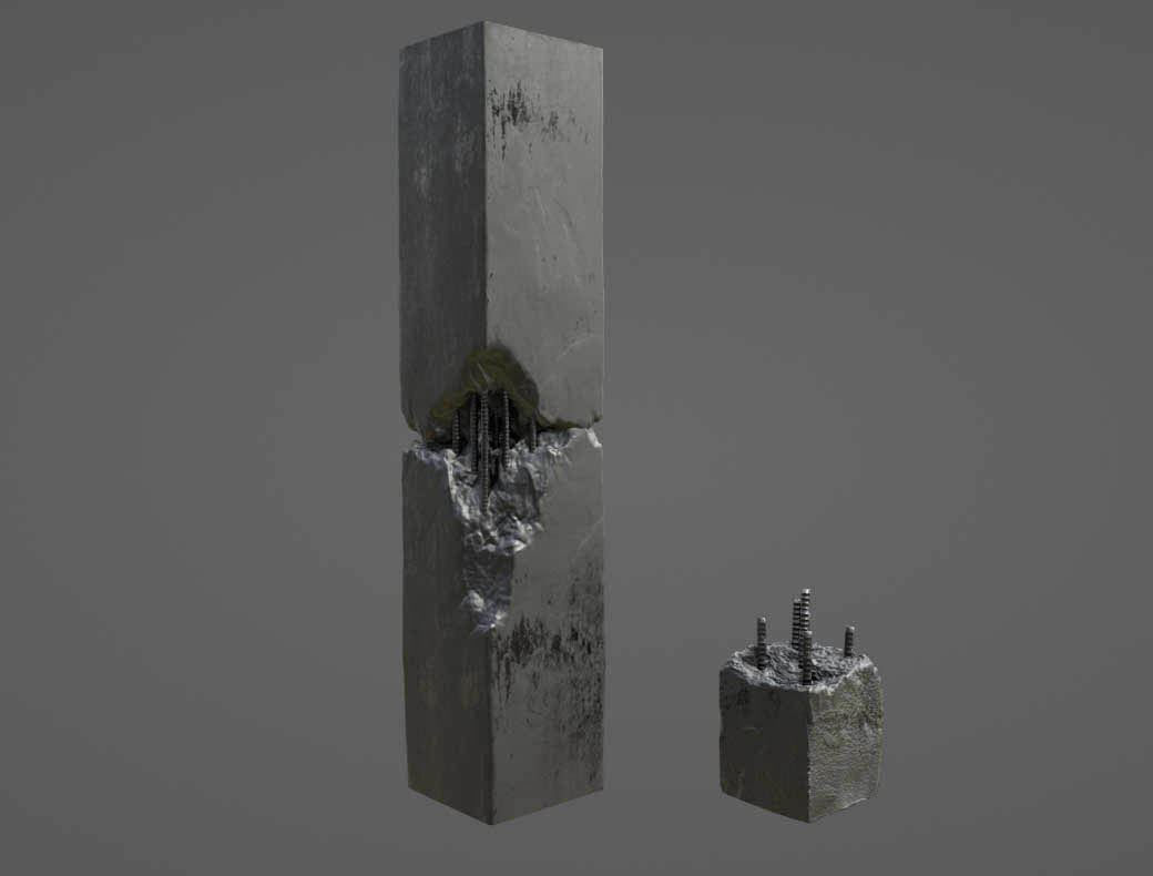 Broken Concrete with Rebar - 2 asset pack Low-poly 3D model_4