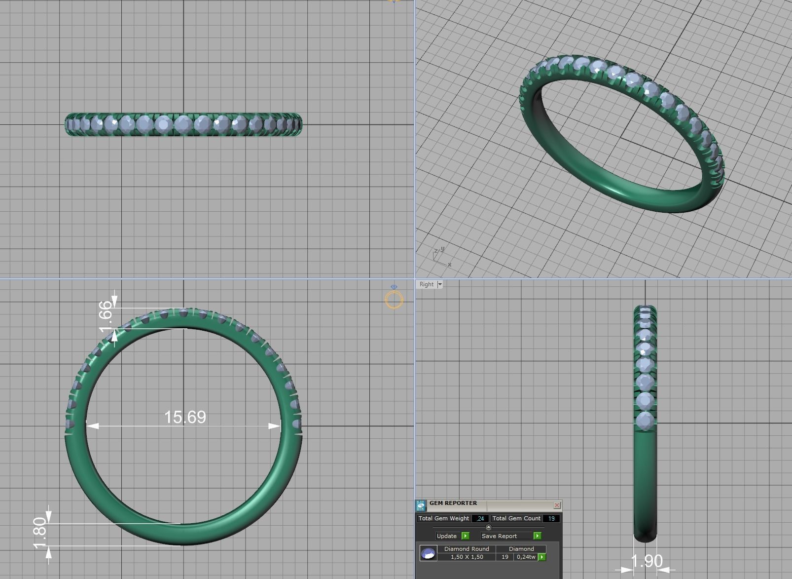 French Pave Half Eternity Diamond Stackable Band ring 19 stones 3D print model_4