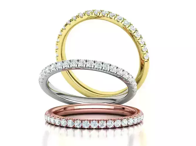 French Pave Half Eternity Diamond Stackable Band ring 19 stones 3D print model