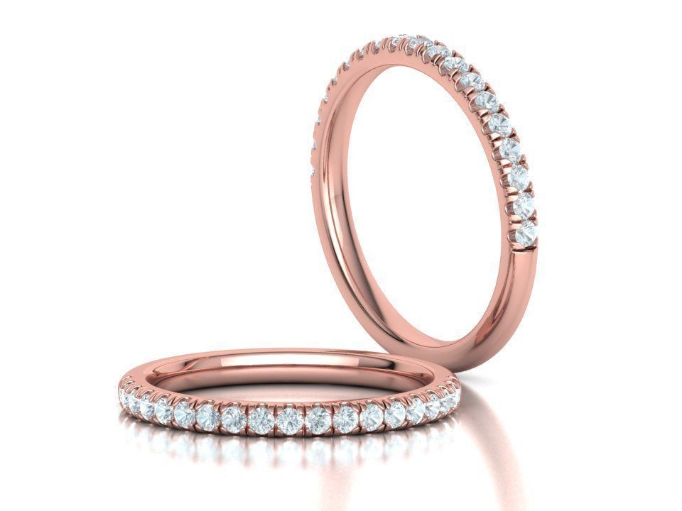 French Pave Half Eternity Diamond Stackable Band ring 19 stones 3D print model_1