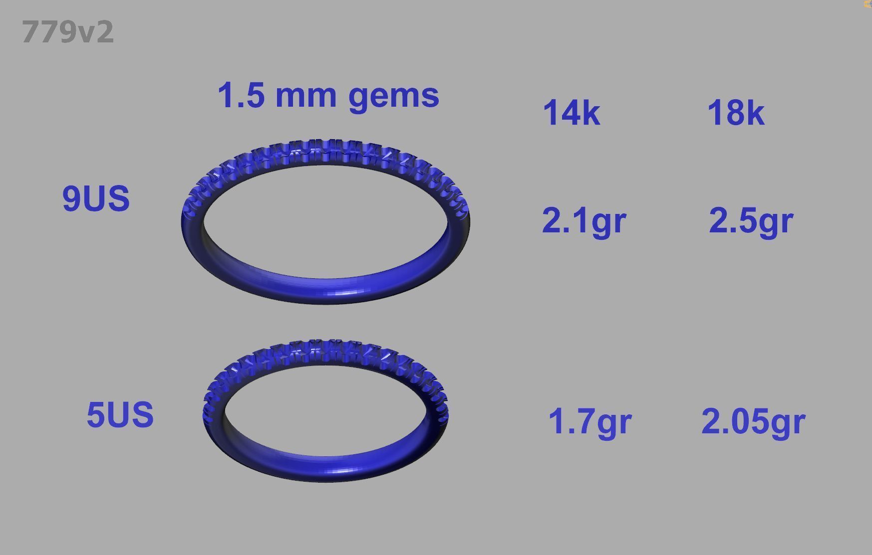 French Pave Half Eternity Diamond Stackable Band ring 19 stones 3D print model_9