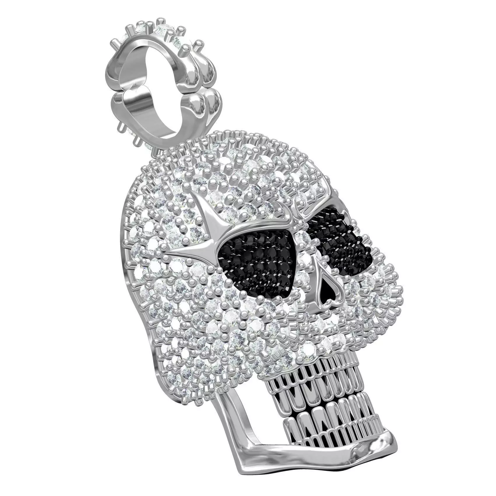 Skull and Bone Iced Diamond Pendant 3D print model_0